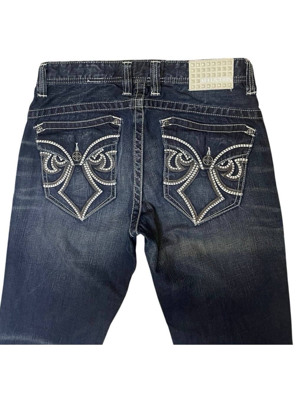Affliction Men 32X34 Black Premium Grant Loose Embellished Flap Pocket Y2K